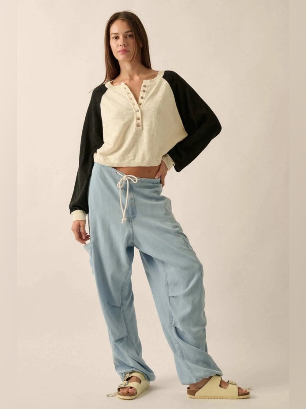 Promesa Bases Loaded Colorblock Slub-Knit Henley Sweater Size Medium